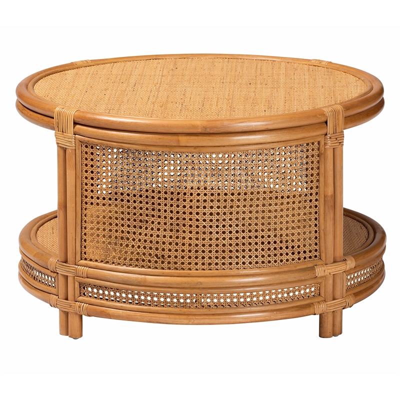 bali & pari Louis Modern Bohemian Rattan Coffee Table in Natural Brown