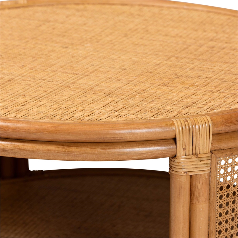 bali & pari Louis Modern Bohemian Rattan Coffee Table in Natural Brown