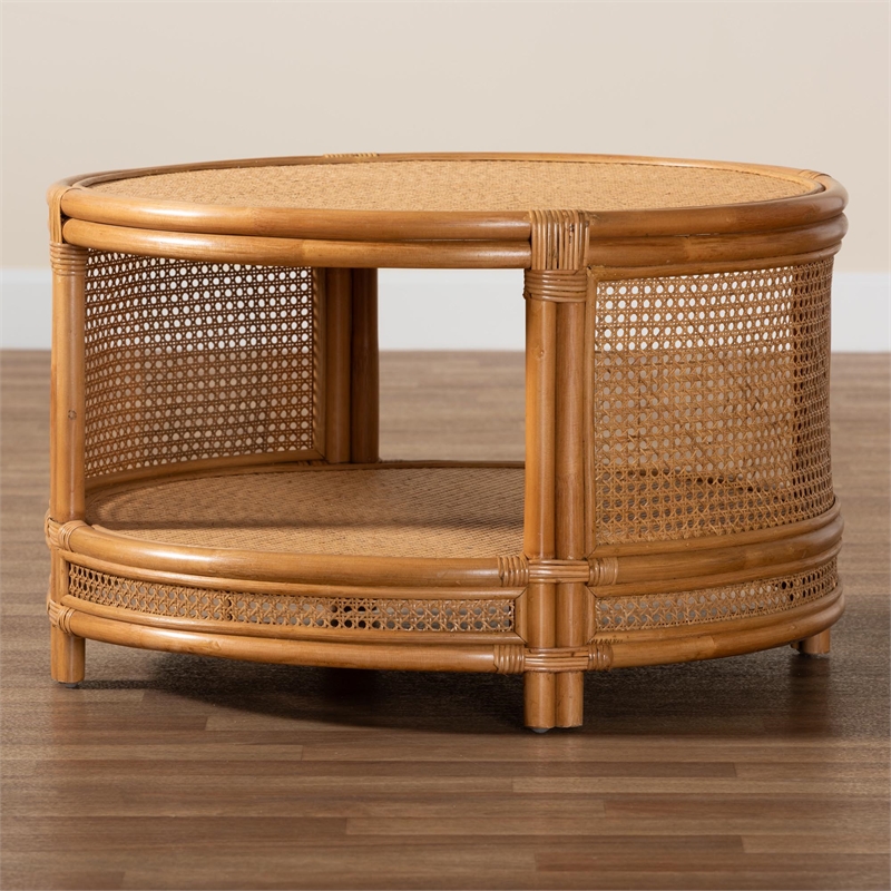 bali & pari Louis Modern Bohemian Rattan Coffee Table in Natural Brown