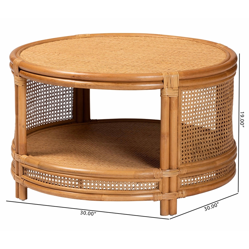 bali & pari Louis Modern Bohemian Rattan Coffee Table in Natural Brown