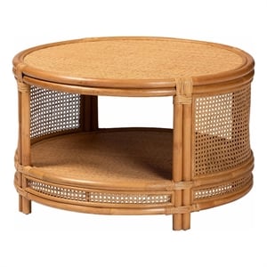 bali & pari Louis Modern Bohemian Rattan Coffee Table in Natural Brown