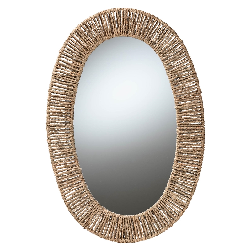 bali & pari Elwyn Metal & Seagrass Accent Wall Mirror in Natural Brown