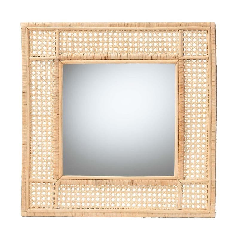 bali & pari Josepha Square Rattan Accent Wall Mirror in Natural Brown