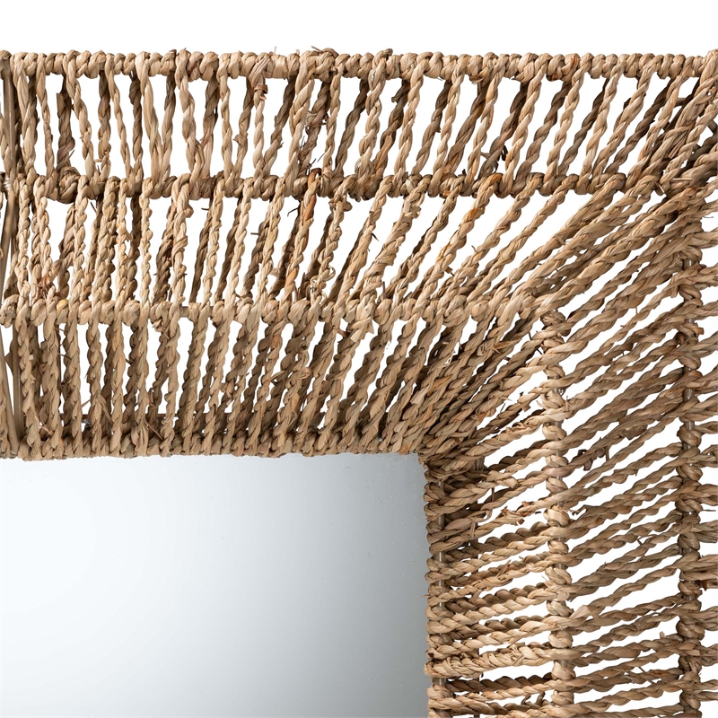 bali & pari Collice Metal & Seagrass Accent Wall Mirror in Natural Brown