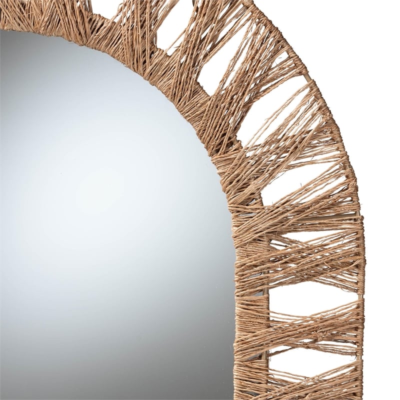 bali & pari Geona Metal & Seagrass Accent Wall Mirror in Natural Brown