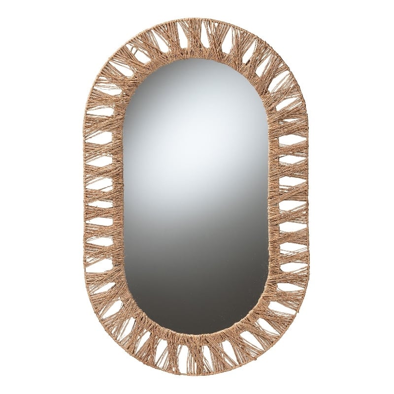 bali & pari Geona Metal & Seagrass Accent Wall Mirror in Natural Brown
