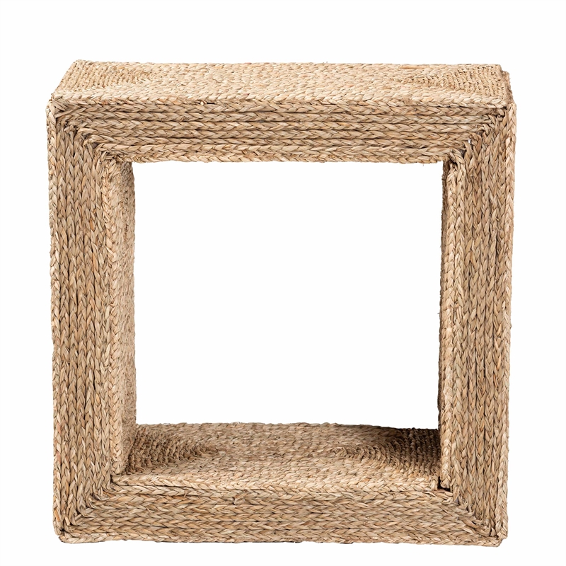 bali & pari Adonica 1-Shelf Seagrass & Wood End Table in Natural Brown