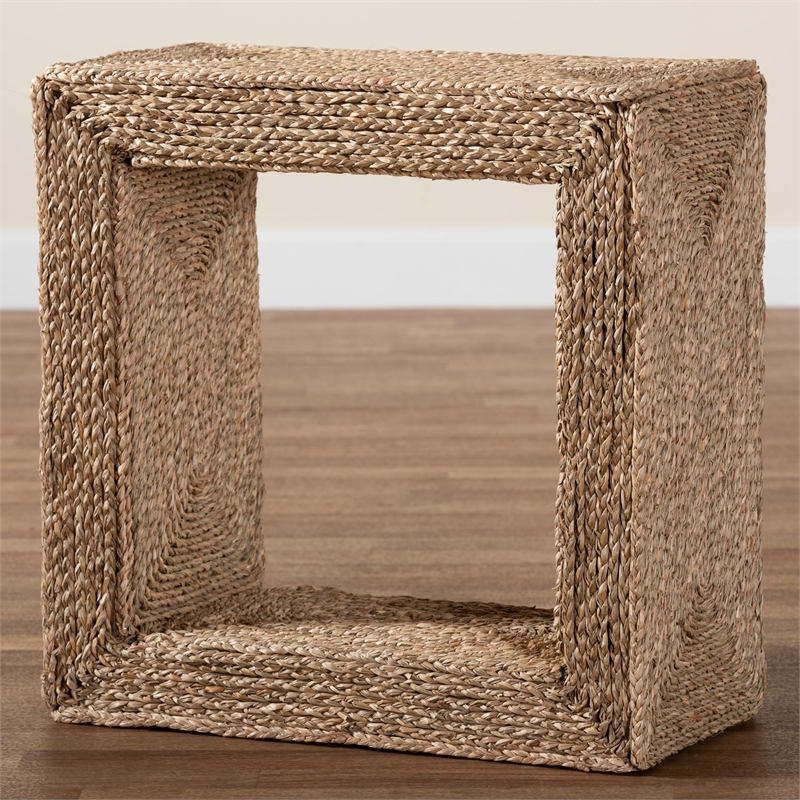 bali & pari Adonica 1-Shelf Seagrass & Wood End Table in Natural Brown