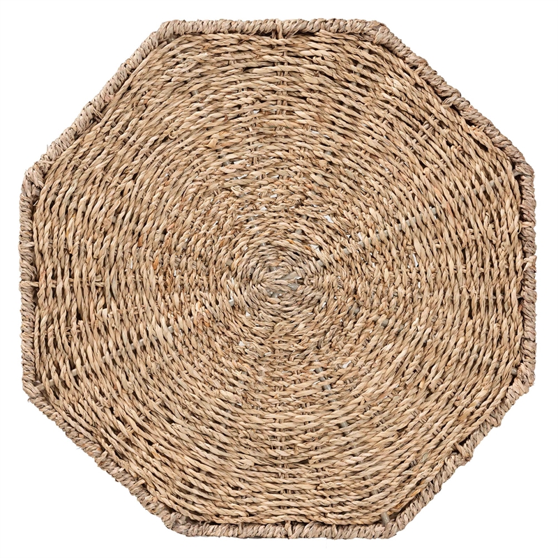 bali & pari Idoya Octagon Seagrass & Metal End Table in Natural Brown