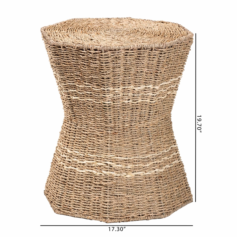 bali & pari Idoya Octagon Seagrass & Metal End Table in Natural Brown