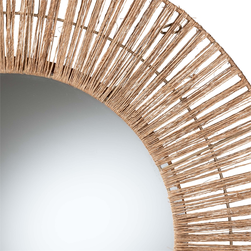 bali & pari Leala Metal & Seagrass Accent Wall Mirror in Natural Brown