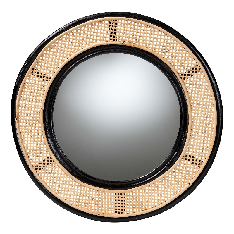 bali & pari Tacita Rattan Accent Wall Mirror in Black and Natural Brown