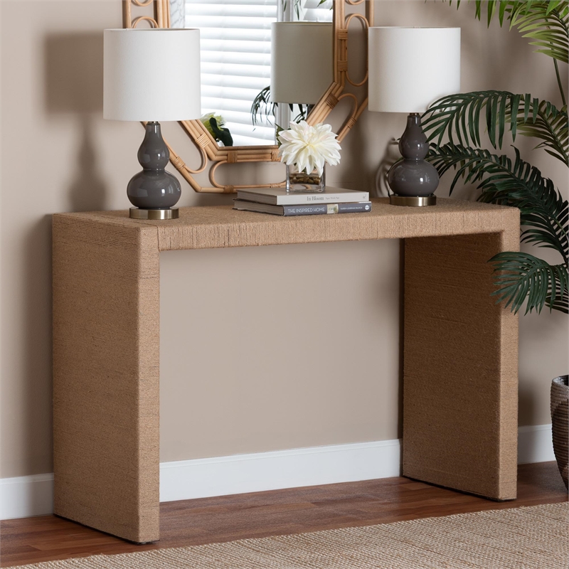 bali & pari Colandra Rectangular Seagrass & Wood Console Table in Natural Brown