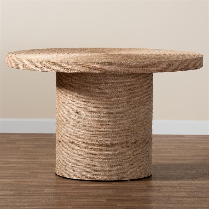 bali & pari Bistra Round Seagrass & Wood Dining Table in Natural Brown