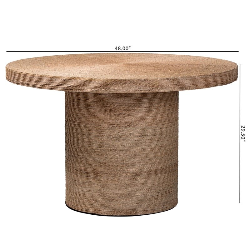 bali & pari Bistra Round Seagrass & Wood Dining Table in Natural Brown
