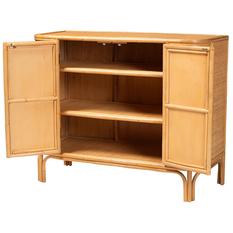 bali & pari Serissa 2-Door Rattan Storage Cabinet in Natural Brown