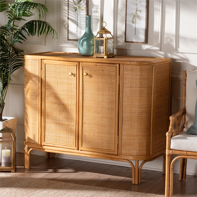 bali & pari Serissa 2-Door Rattan Storage Cabinet in Natural Brown