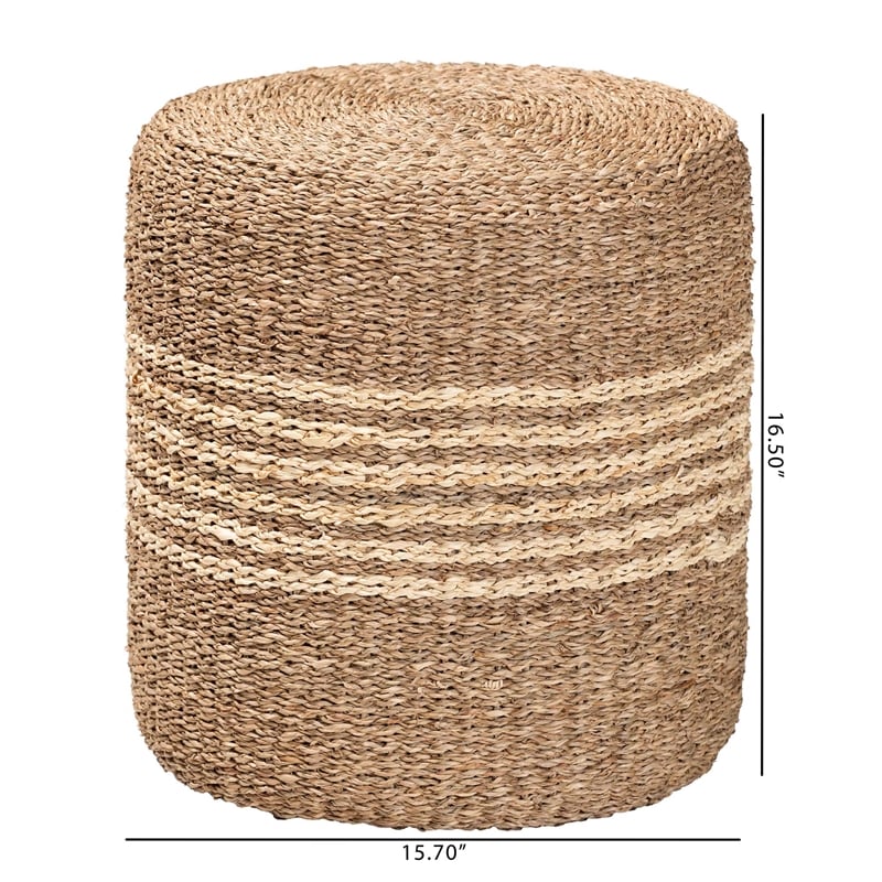 bali & pari Wickham Round Seagrass Rattan Ottoman Footstool in Natural Brown