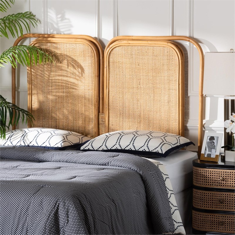 bali & pari Gowan Natural Brown Rattan Queen Size Standalone Headboard