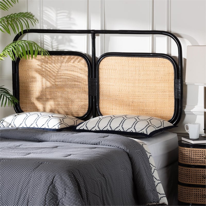 bali & pari Ramsey Black and Brown Rattan Queen Size Standalone Headboard