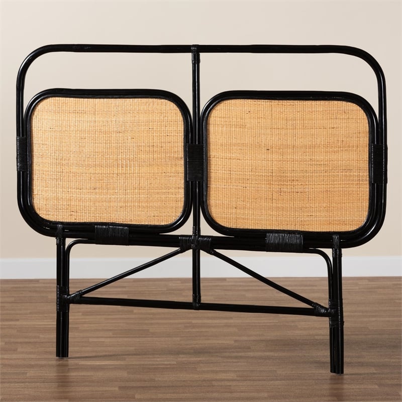 bali & pari Ramsey Black and Brown Rattan Queen Size Standalone Headboard
