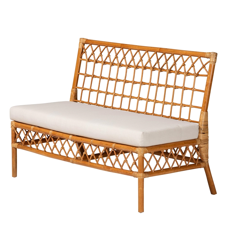 bali & pari Abella Modern Bohemian Honey Rattan 4-Piece Dining Nook Set