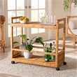 bali & pari Genet Natural Brown Rattan and Teak Wood 2-Tier Kitchen Cart