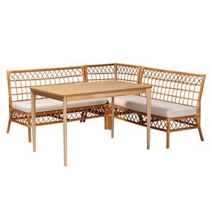 bali & pari Adora Modern Bohemian Honey Rattan 4-Piece Dining Nook Set