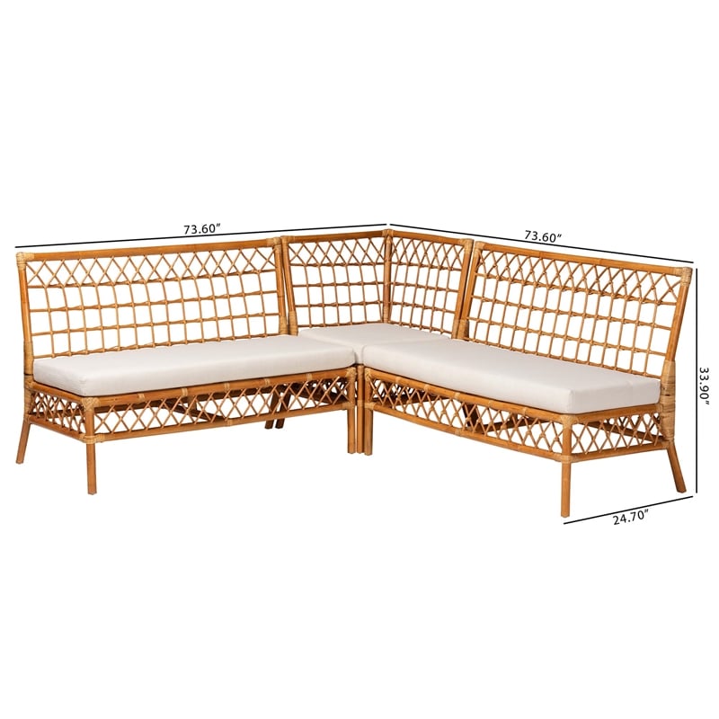 bali & pari Capella Honey Rattan 3-Piece Dining Nook Banquette Set