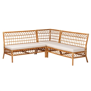 bali & pari Capella Honey Rattan 3-Piece Dining Nook Banquette Set