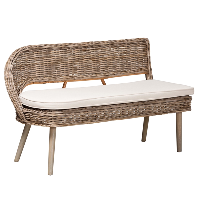 bali & pari Raisa Gray Seagrass and Acacia Wood 2-Piece Dining Nook Set