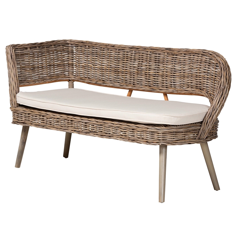 bali & pari Raisa Gray Seagrass and Acacia Wood 2-Piece Dining Nook Set