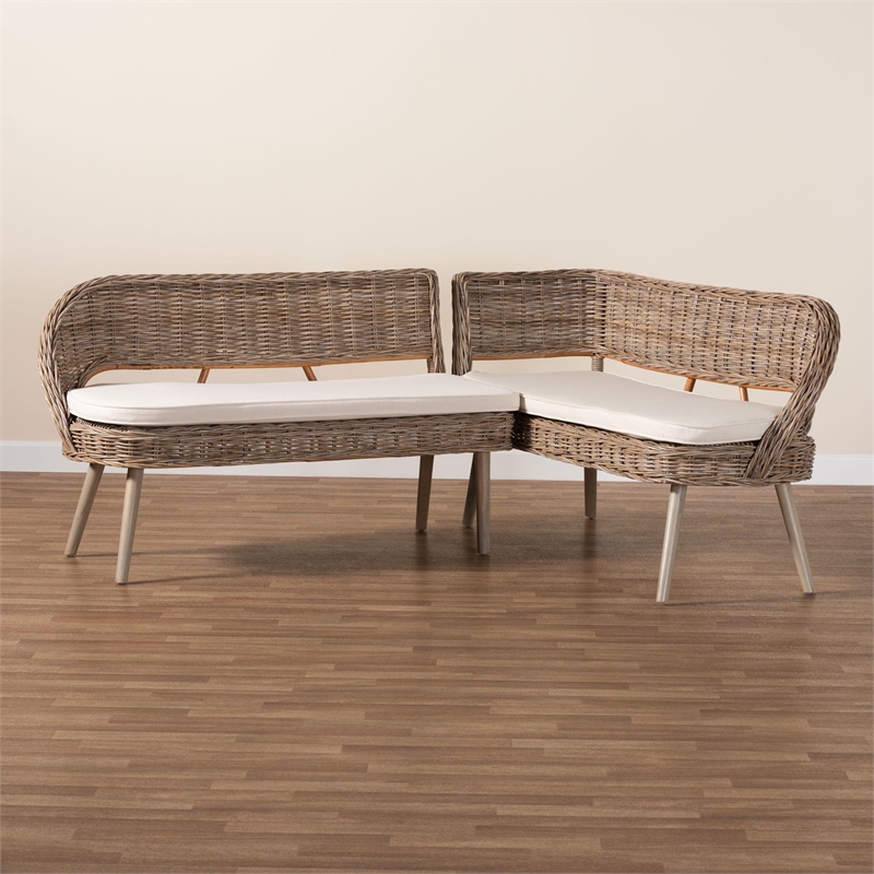 bali & pari Raisa Gray Seagrass and Acacia Wood 2-Piece Dining Nook Set