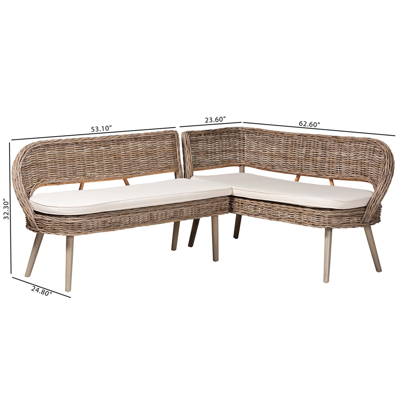 bali & pari Raisa Gray Seagrass and Acacia Wood 2-Piece Dining Nook Set