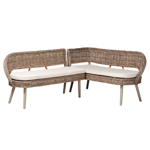 bali & pari Raisa Gray Seagrass and Acacia Wood 2-Piece Dining Nook Set