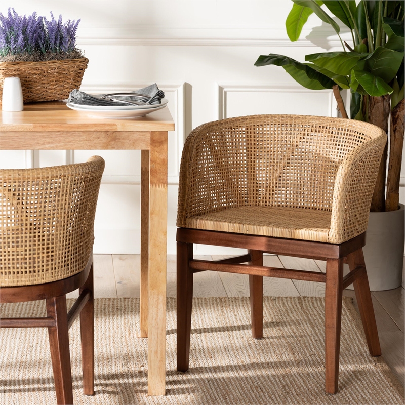 bali & pari Papua Natural Rattan and Walnut Brown Acacia Wood Dining Chair