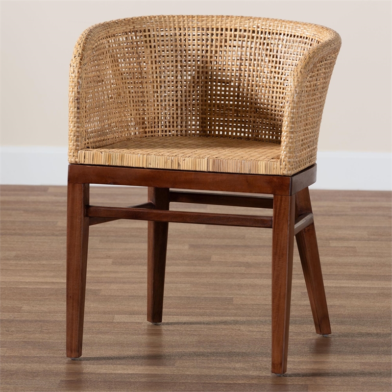 bali & pari Papua Natural Rattan and Walnut Brown Acacia Wood Dining Chair