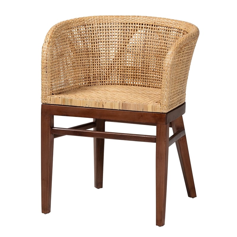 bali & pari Papua Natural Rattan and Walnut Brown Acacia Wood Dining Chair