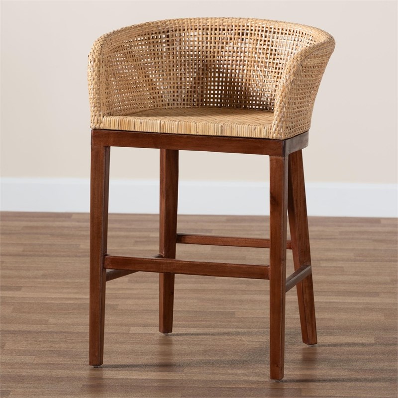 bali & pari Papua Natural Rattan and Walnut Brown Acacia Wood Counter Stool
