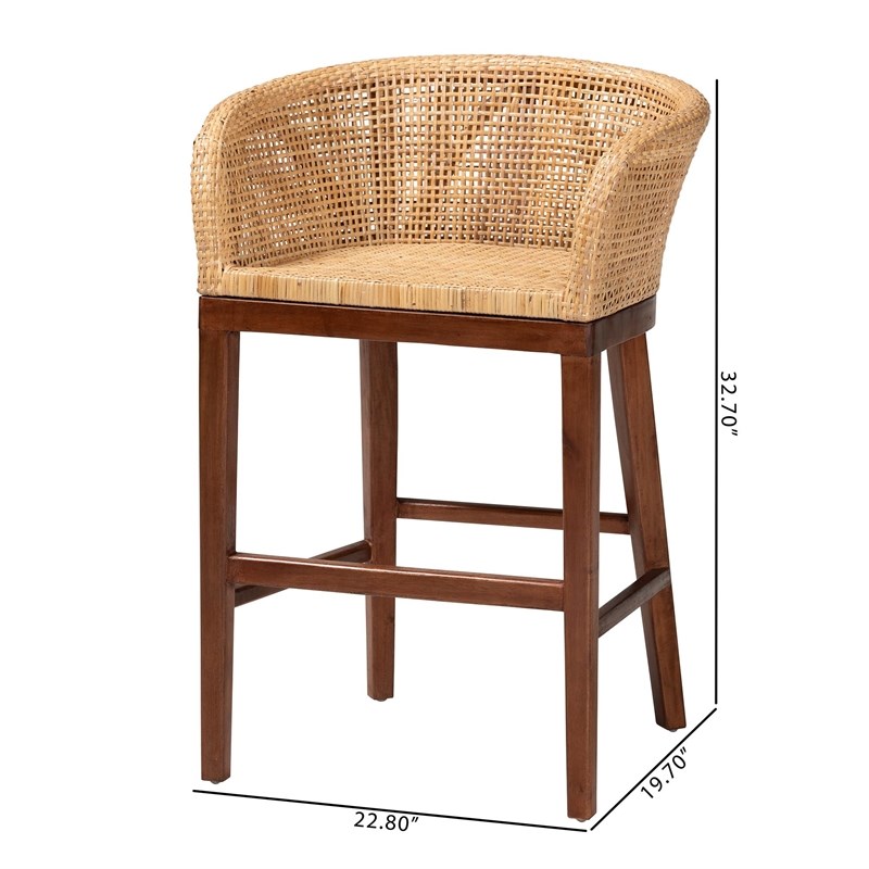 bali & pari Papua Natural Rattan and Walnut Brown Acacia Wood Counter Stool