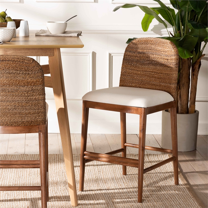 bali & pari Nadim Natural Seagrass and Acacia Wood Counter Stool