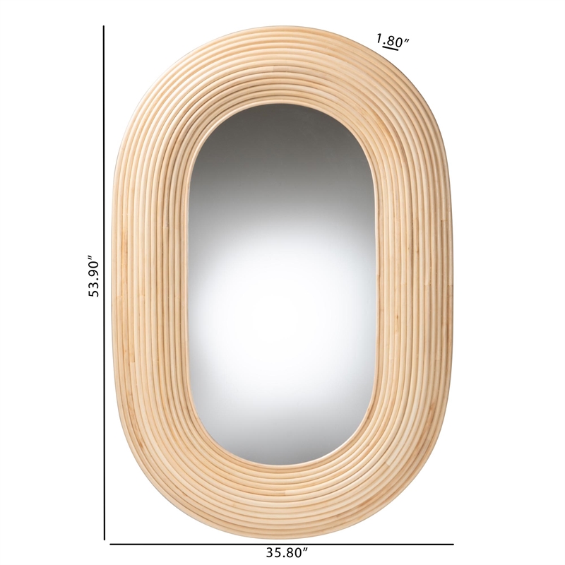 bali & pari Drucilla Bohemian Natural Brown Rattan Oval Accent Wall Mirror