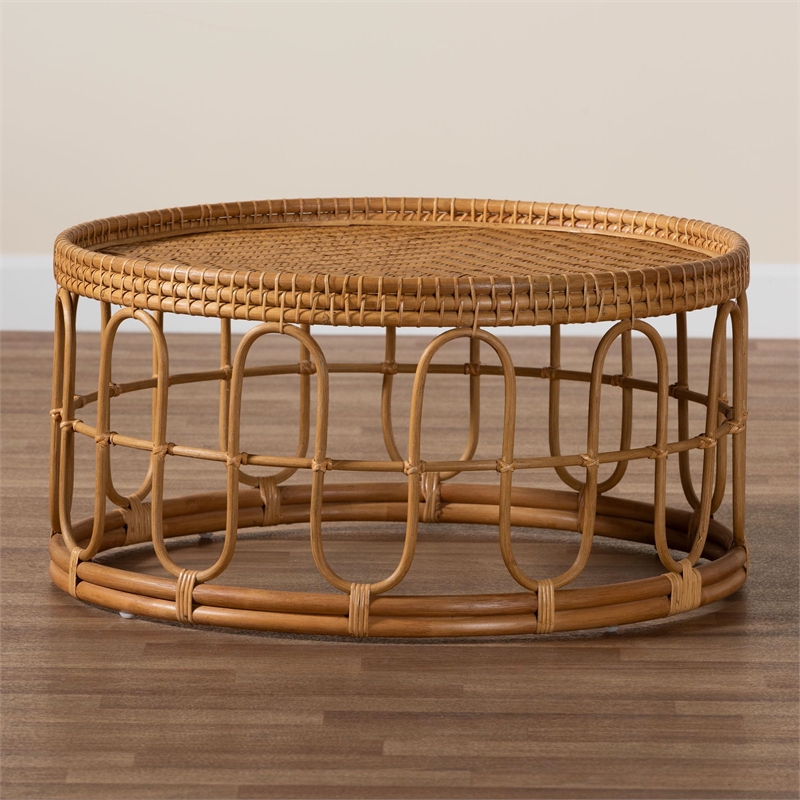 bali & pari Phoenix Modern Bohemian Light Honey Rattan Coffee Table