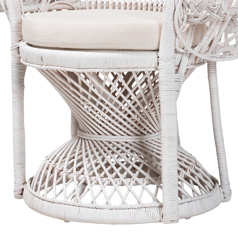 bali & pari Kallima Modern Bohemian White Natural Rattan Peacock Chair