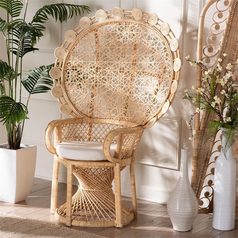 bali & pari Hecate Modern Bohemian Natural Brown Rattan Peacock Chair