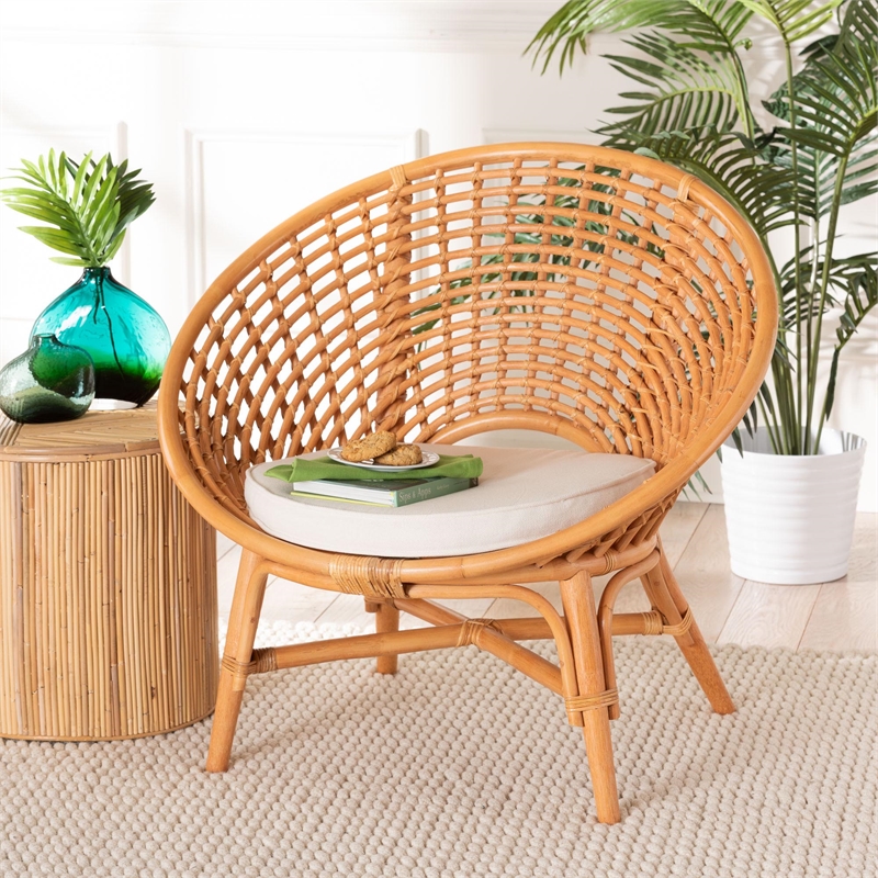 bali & pari Aerin Modern Bohemian Natural Rattan Accent Chair