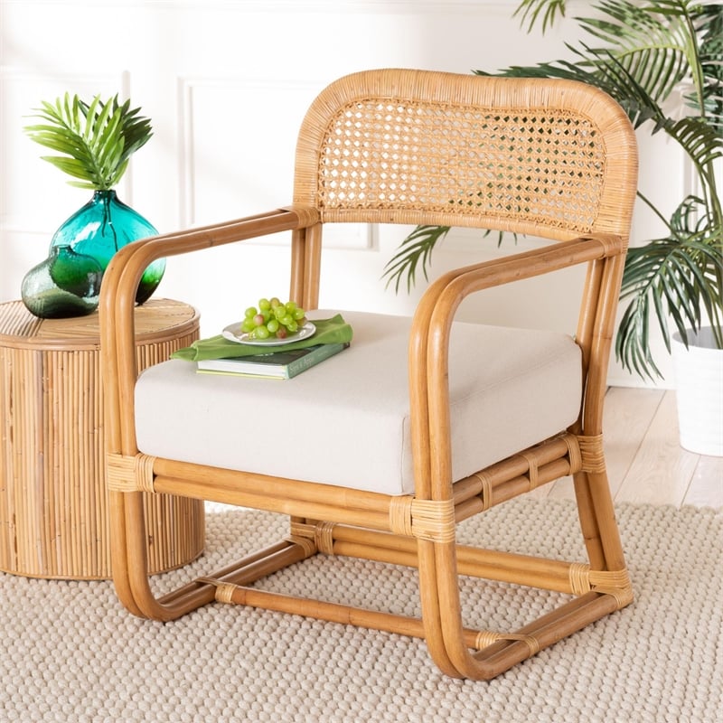 bali & pari Ailith Modern Bohemian Light Honey Rattan Arm Chair