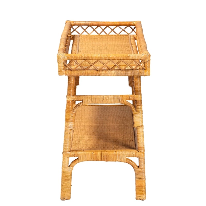 bali & pari Savitri Modern Bohemian Natural Rattan 2-Tier Console Table