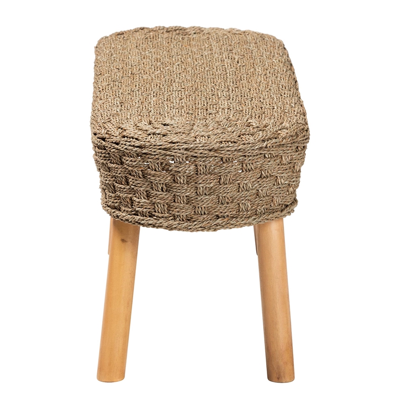 bali & pari Denver Bohemian Natural Seagrass and Acacia Wood Accent Bench