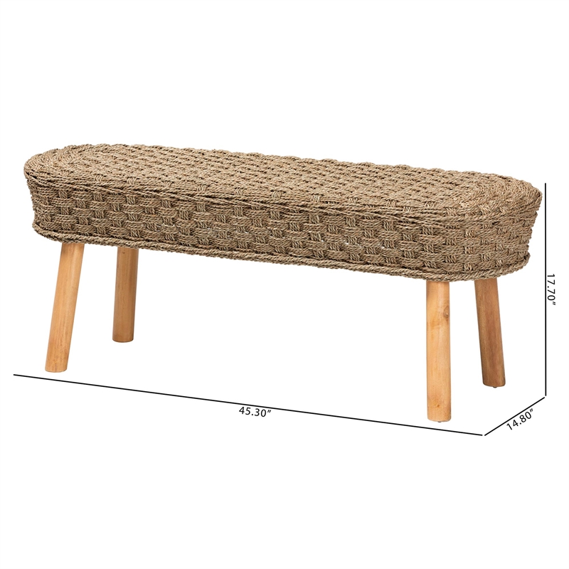 bali & pari Denver Bohemian Natural Seagrass and Acacia Wood Accent Bench